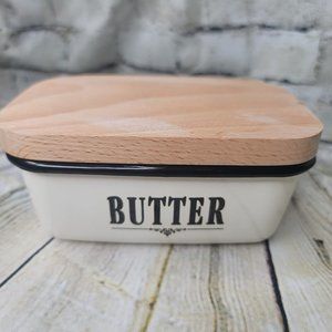 Farmhouse Butter Dish  Butter Container with Wooden Lid